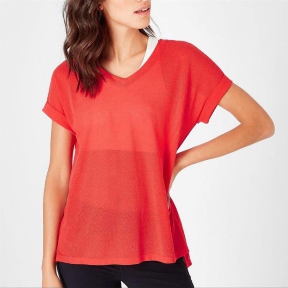 Sweaty Betty Red Mesh Boyfriend V-Neck T-Shirt
